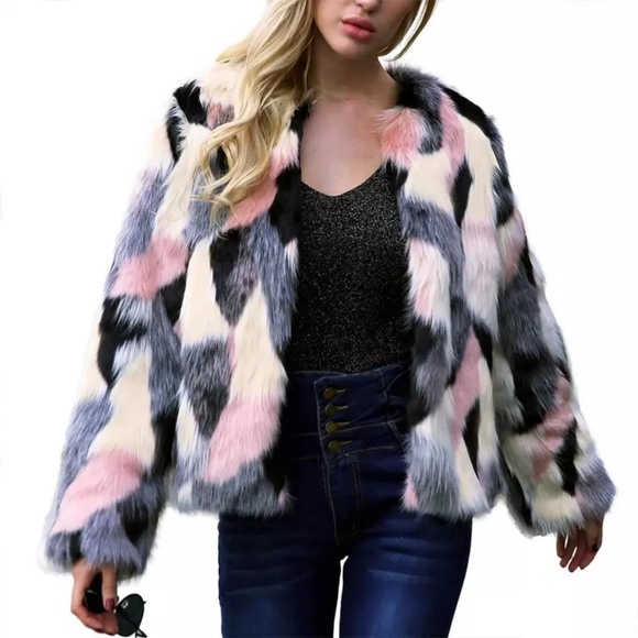 Arctic Ocean's Faux Fur Jacket Pink/Grey - Picture 2 of 3